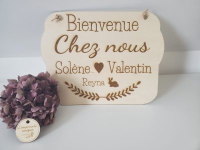 bienvenue, cadeau, bois, gravure