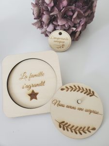 annonces, cadeau, bois, gravure, surprise, naissance, mariage