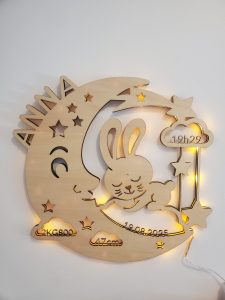 enfant, naissance, lampe, bois, veilleuse, famille, gravure, personnalisation