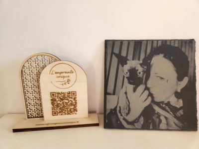 cadeau, ardoise, gravure, photo, famille