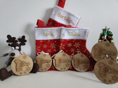 boules, bois, sapin, noël, personnalisation, chaussettes