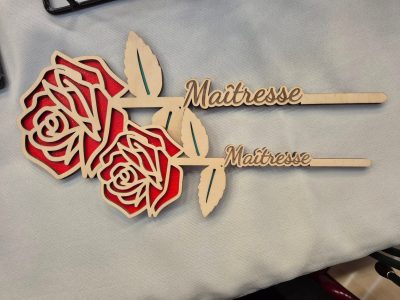 rose, cadeau, bois, maitresse, écolé